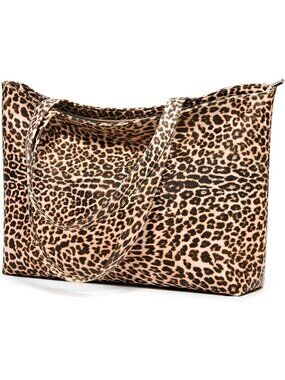 Women's Leopard Faux Leather Zipper Pocket Imported Shoulder Bag Handbag